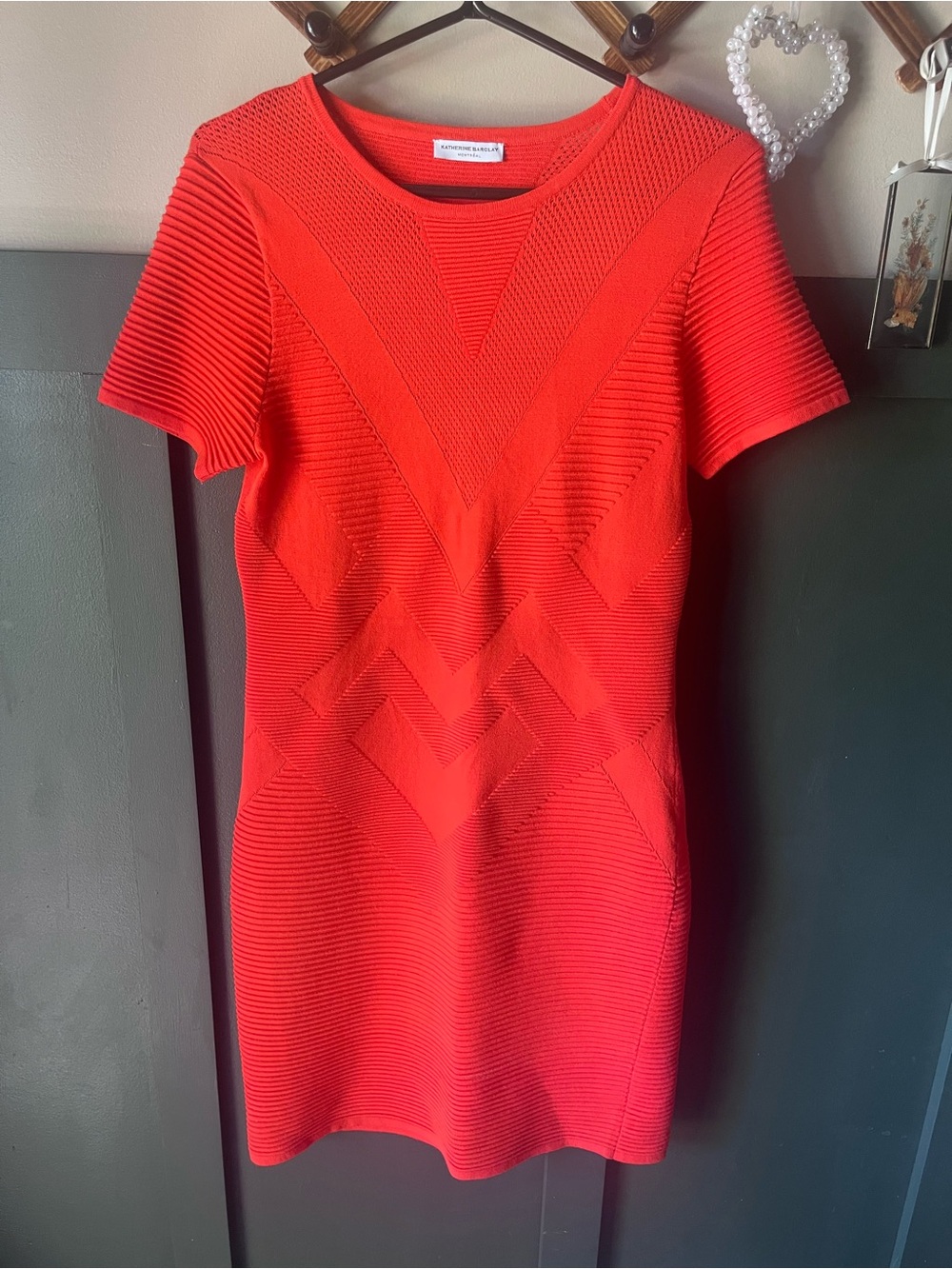 Katherine Barclay Montreal coral orange Textured Knit Dress